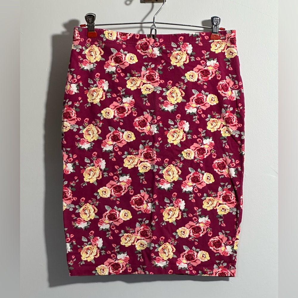 Forever 21 Women’s Junior L Pink Yellow Floral Pencil Skirt | SKU 0613